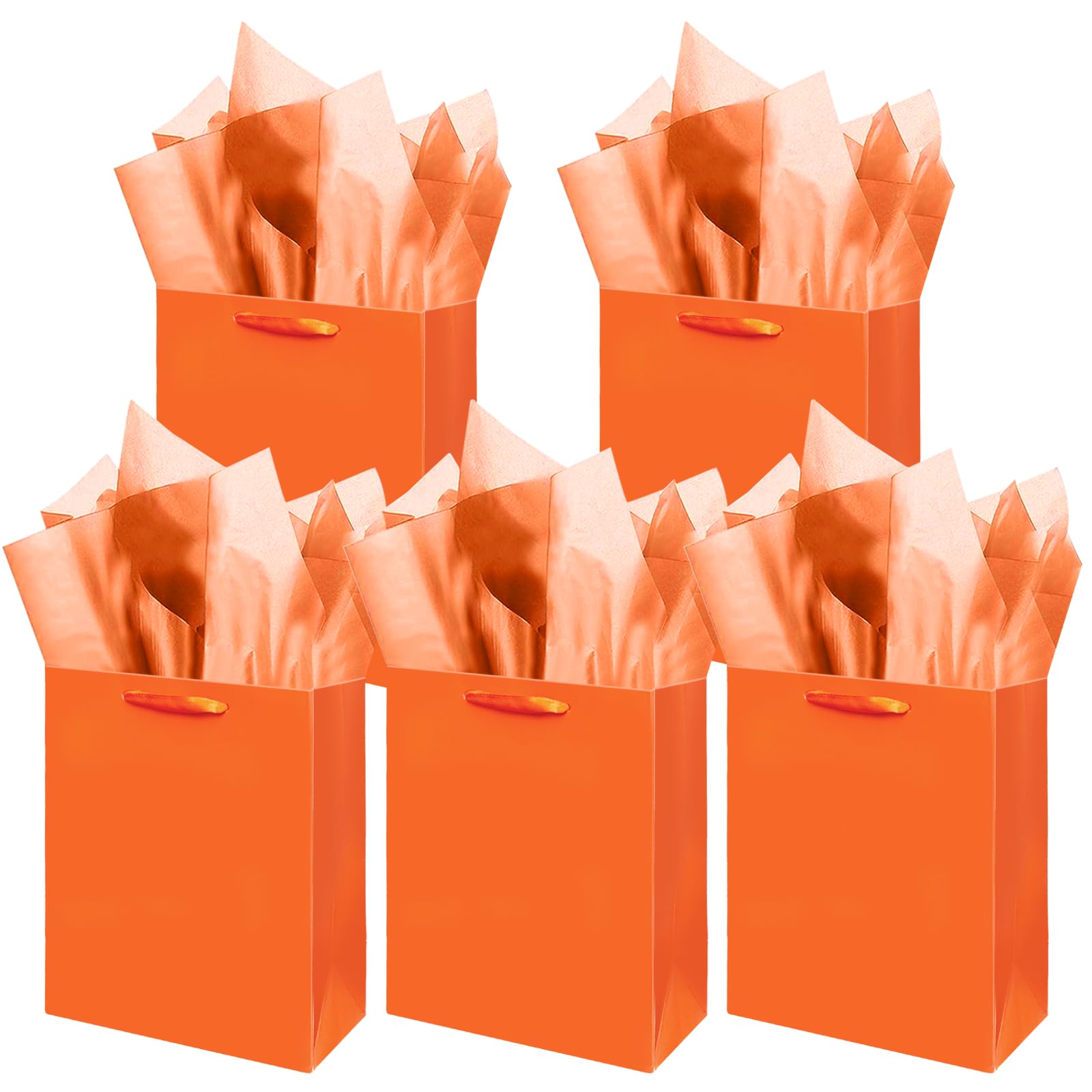 Gcardist Bright Orange Gift Bags with Tissue Paper for Wedding, Birthday, Party Supplies-7.9"x4.3"x9.6" Medium Size Cardboard Gift Bags（5pcs Bags +