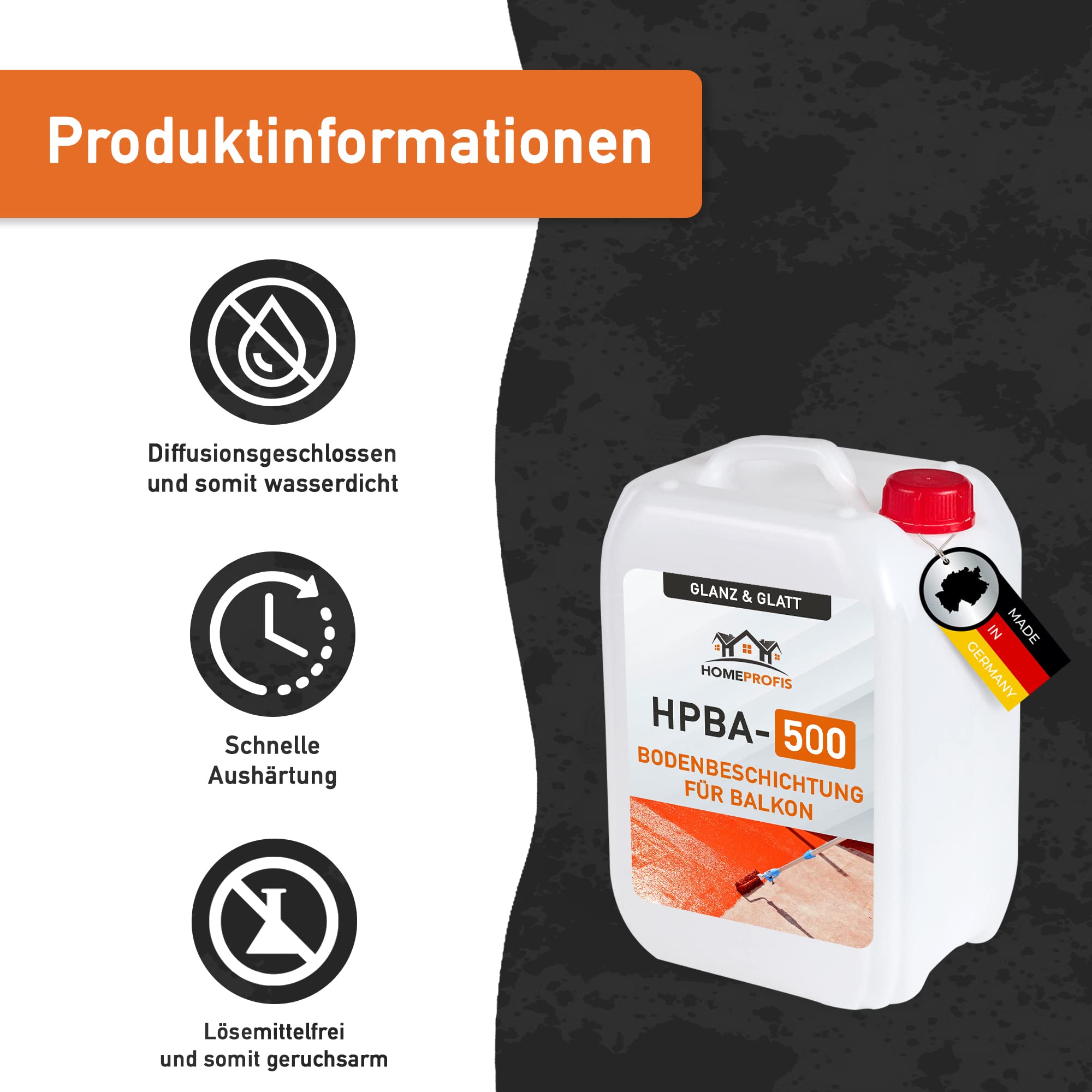 Home Profis® glänzender Balkonboden inkl. Chips & Walze (5m²) | 30 Farben | Beton, Estrich & Fliesen | Flüssigkunststoff Außen | 2K Epoxidharz Bodenbeschichtung | RAL 7016 Anthrazitgrau | HPBA-500