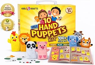 Hand Puppet Kit – Make Your Own Animal Characters, 10 Felt Pieces, Simple Step-by-Step Instructions, Arts & Crafts Activity for Kids, Role Play & Storytelling Birthday Gift