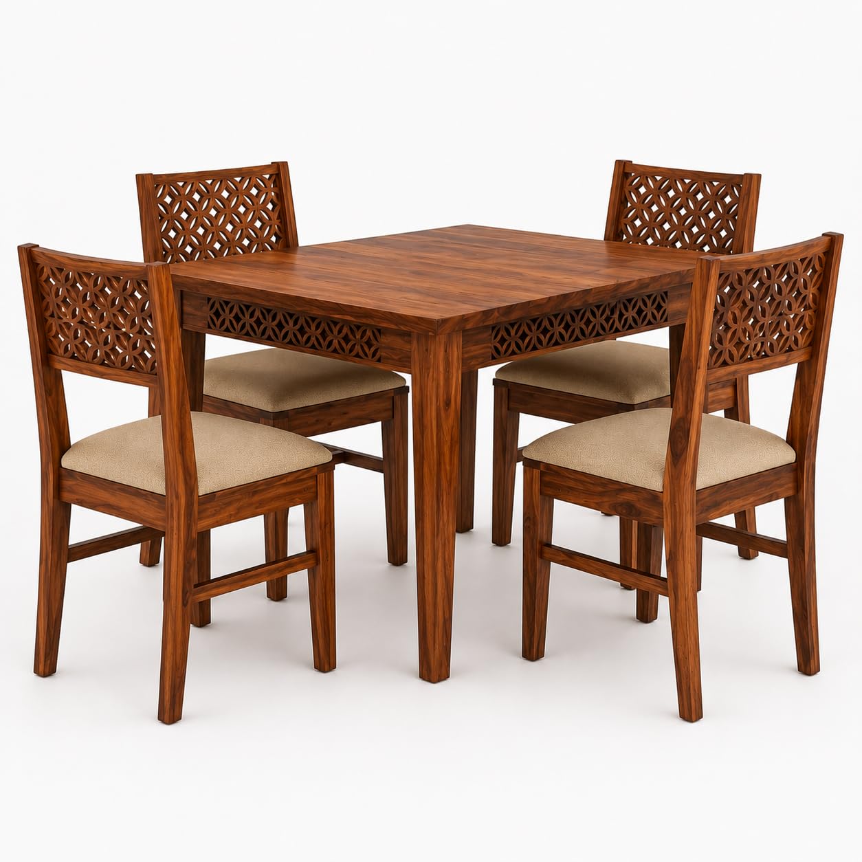 Solid Sheesham Wood 4 Seater Dining Table Set for Home & Kitchen | Teak Finish Wooden Dining Set with 4 Cushioned Chairs | Table Size 45 x 30 x 29 Inches | Chair Size 17 x 17 x 35 Inches-image-36