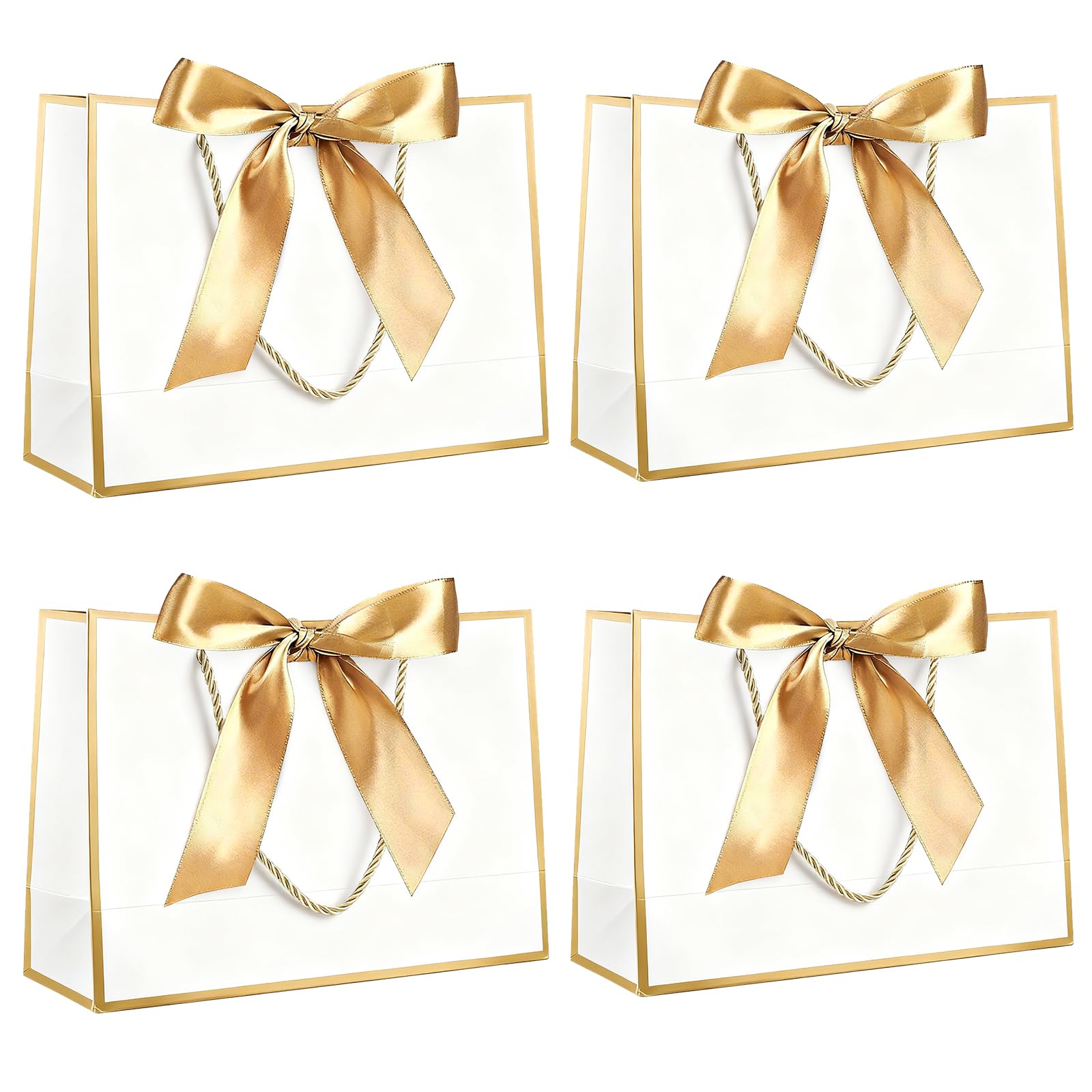 Yiran 4Pcs Medium White Gold Gift Bag with Greeting Handles and Ribbon for Girls Boys Wedding Party Christmas Valentines Wrapping Bag Decorations Supplies ﻿ — image 1