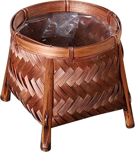 Soporte para plantas de ratán, cesta de paja de ratán tejida a mano para macetas, canasta de plantas de color marrón rojizo, soportes para plantas