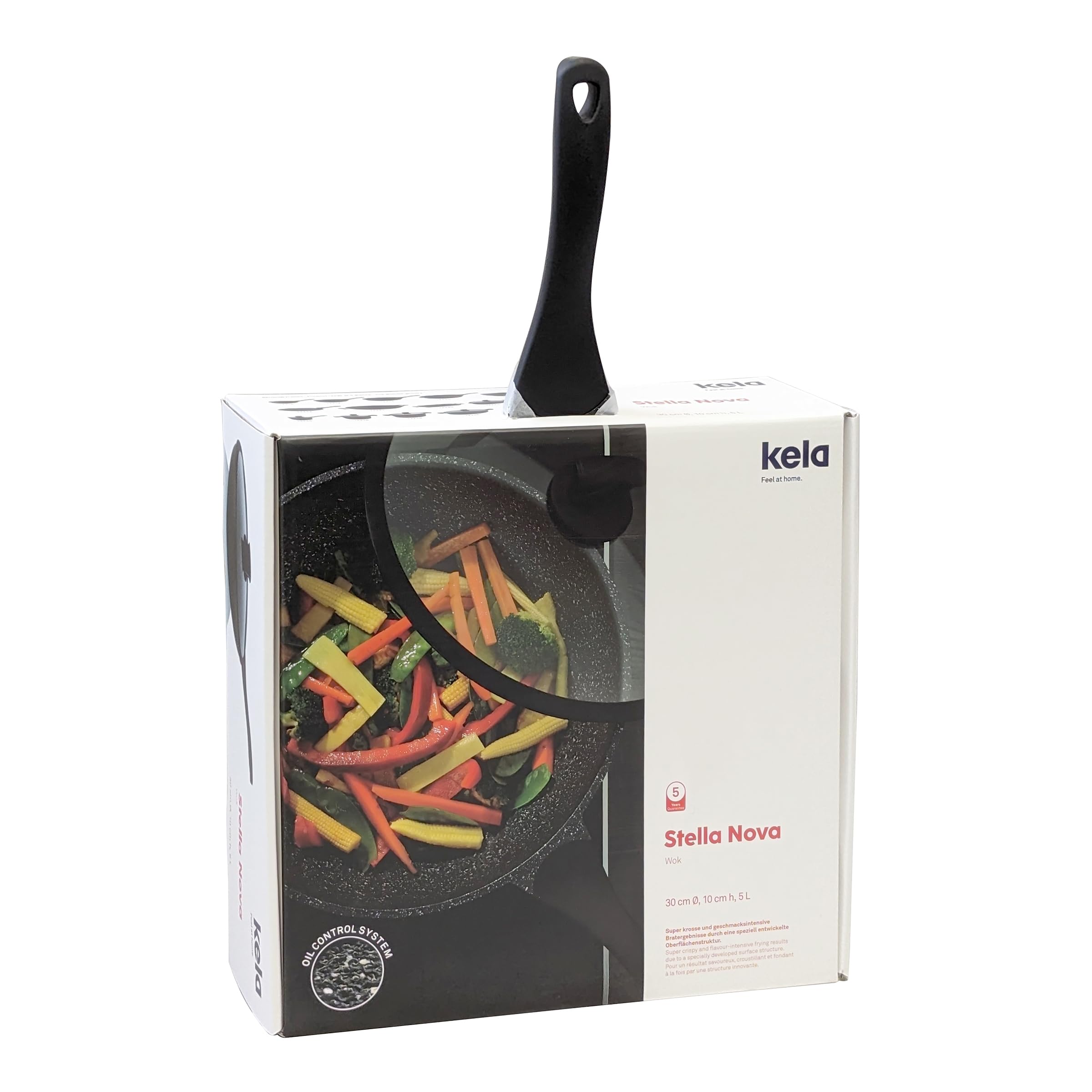 kela Wokpfanne mit Deckel 30 cm STELLA NOVA 5l Wokpfanne Induktion, Aluguss beschichtet, Softtouchgriff, Wok mit Deckel, Glasdeckel mit Silikonrand
