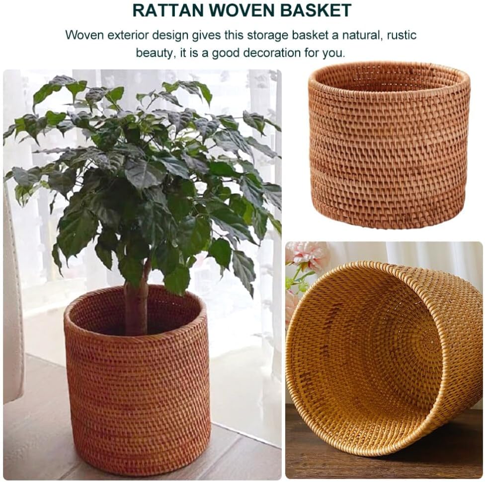 Simulated Rattan Basket Large Round Wicker Storage Basket for Home Organization