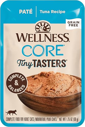 Miniatura 25 de Wellness CORE Tiny Tasters - Alimento húmedo para gatos adultos, natural, rico en proteínas, sin granos, receta de atún y salmón, 1.75 onzas