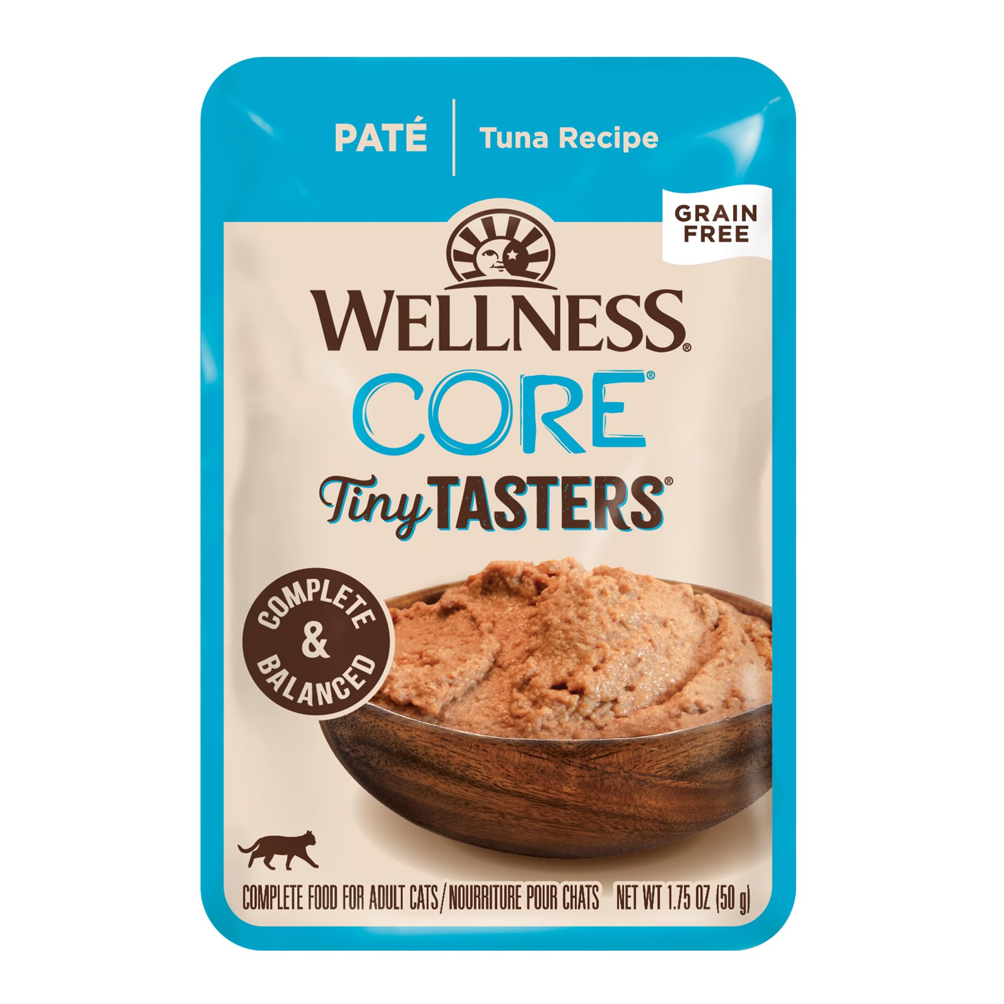Wellness CORE Tiny Tasters Pate Adult Wet Cat Food, Natural, Protein-Rich, Grain Free, 1.75 Ounce Pouch, 12 Pack (Tuna)