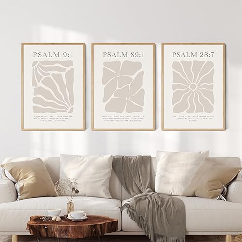 Miniatura 3 de Joocrise Juego de 3 arte cristiano para pared, color beige, versículos bíblicos, decoración de pared, lienzo de salmo neutro, arte de pared, cuadros