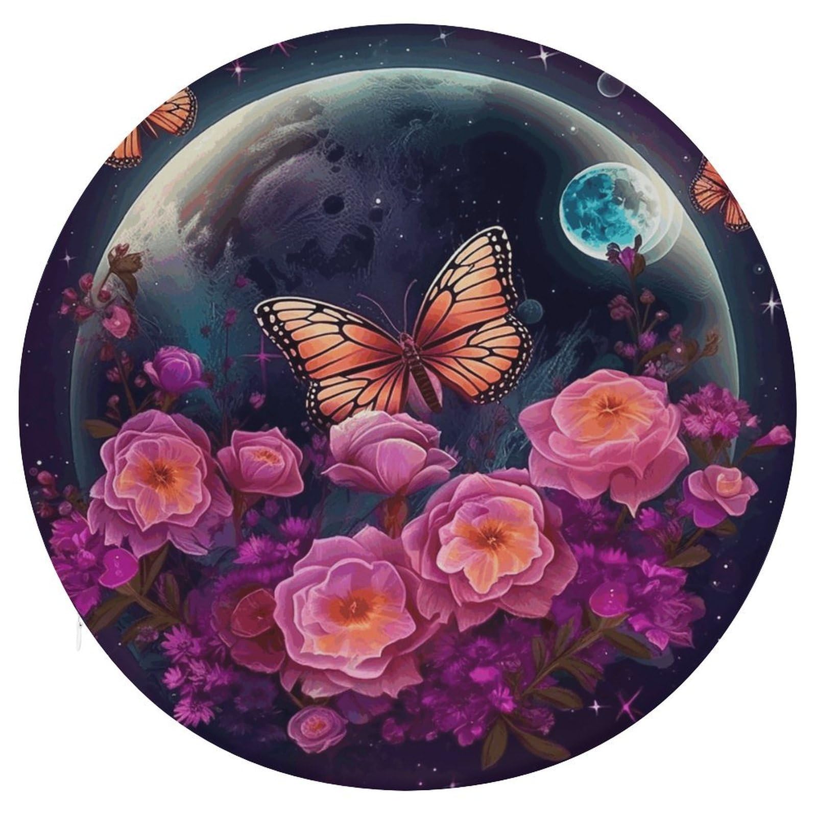 Wsoihfec Style Moon Flowers And Butterflies Seat Cushion Round Chair Pad