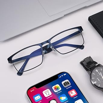 Dollger Blue Light Blocking Glasses for Men Rectangle Metal Frame Computer Gaming Glasses Anti Eyestrain Eye Protection