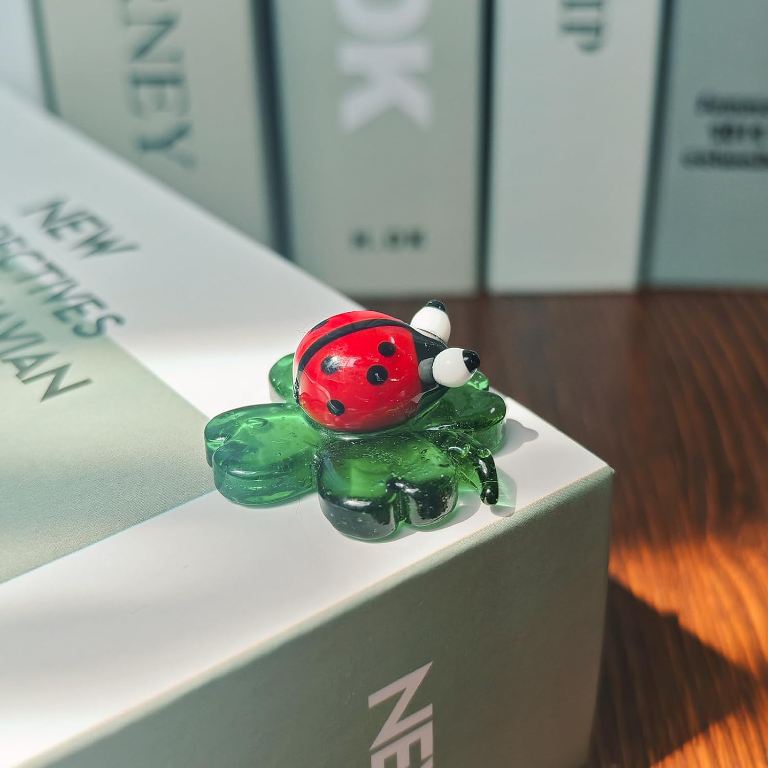 Laozai Mini Hand-Blown Glass Ladybug on Crystal 4-Leaf Clover Colorful Insect Statue and Collectible Figurine for Room Décor and Gift (Ladybug) - Image 5