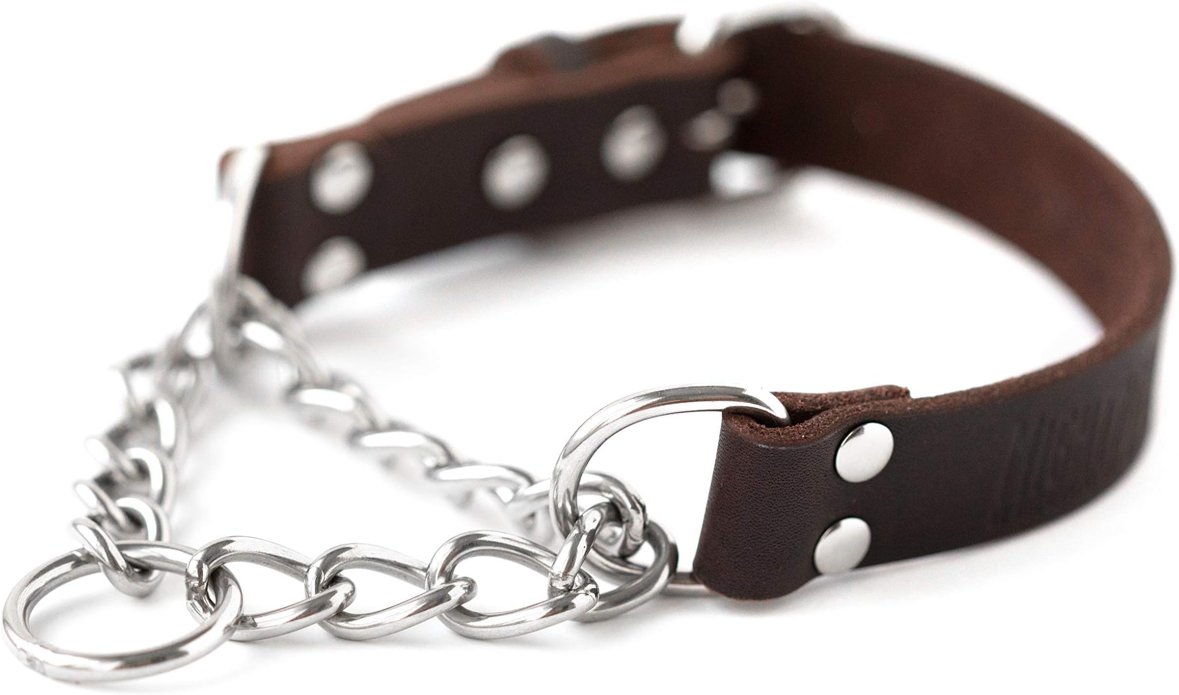 Mighty Paw Leather Martingale Dog Collar - Stainless Steel Chain Will Not Discolor & Is Corrosion Resistant - Limited Cinch - Safe & Effective Dog Training - Provide Controlled Training Cue - Comfort