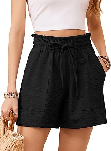 KORSIS Women Shorts Dressy Casual Summer Outfits Drawstring High Waisted Lounge Comfy Wide Leg Loose Pants with Pockets