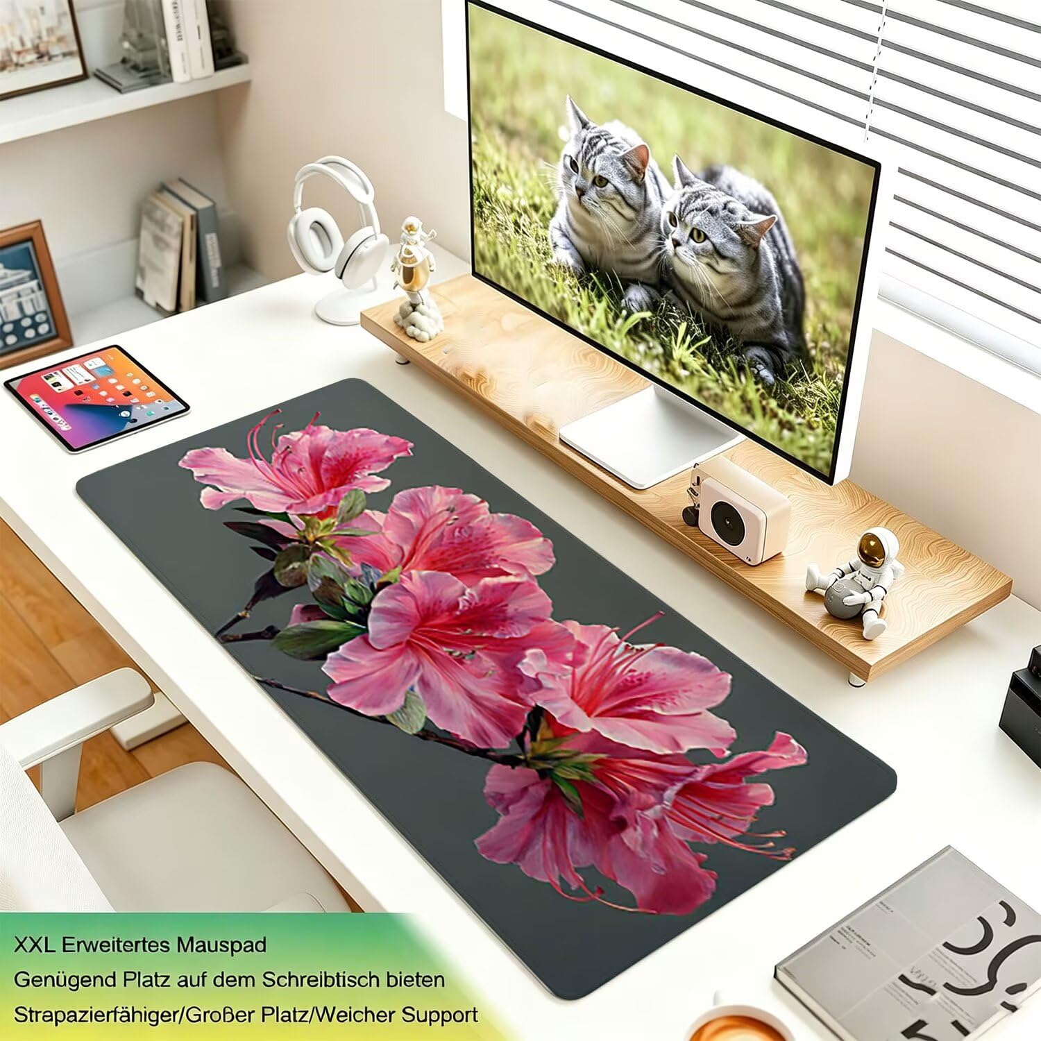 Tappetino Mouse Gaming XXL, Mousepad 1200x600x4mm azalea rosa 0x0-133 | Tappetino Scrivania con Base in Gomma Antiscivolo Bordi Cuciti per Computer, PC, Migliora la Precisione e la Velocità
