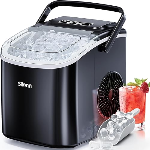 Silonn Ice Makers Countertop, 26Lbs/24H, Self-Cleaning Ice Machine, 9 Cubes Ready in 6 Mins, 2 Sizes of Bullet Ice for Home Kitchen Office Bar Party