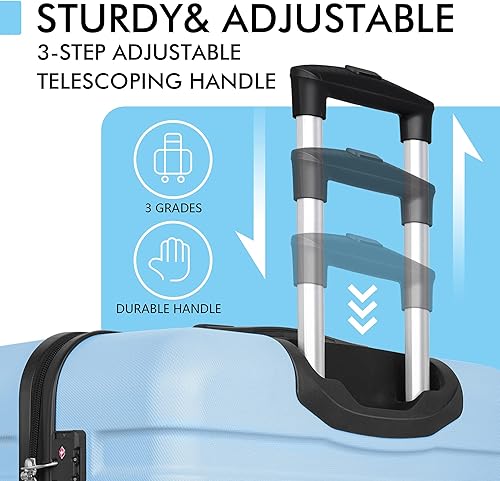 Miniatura 8 de AnyZip Equipaje PC ABS Hardside maleta ligera con 4 ruedas universales TSA Lock, azul claro