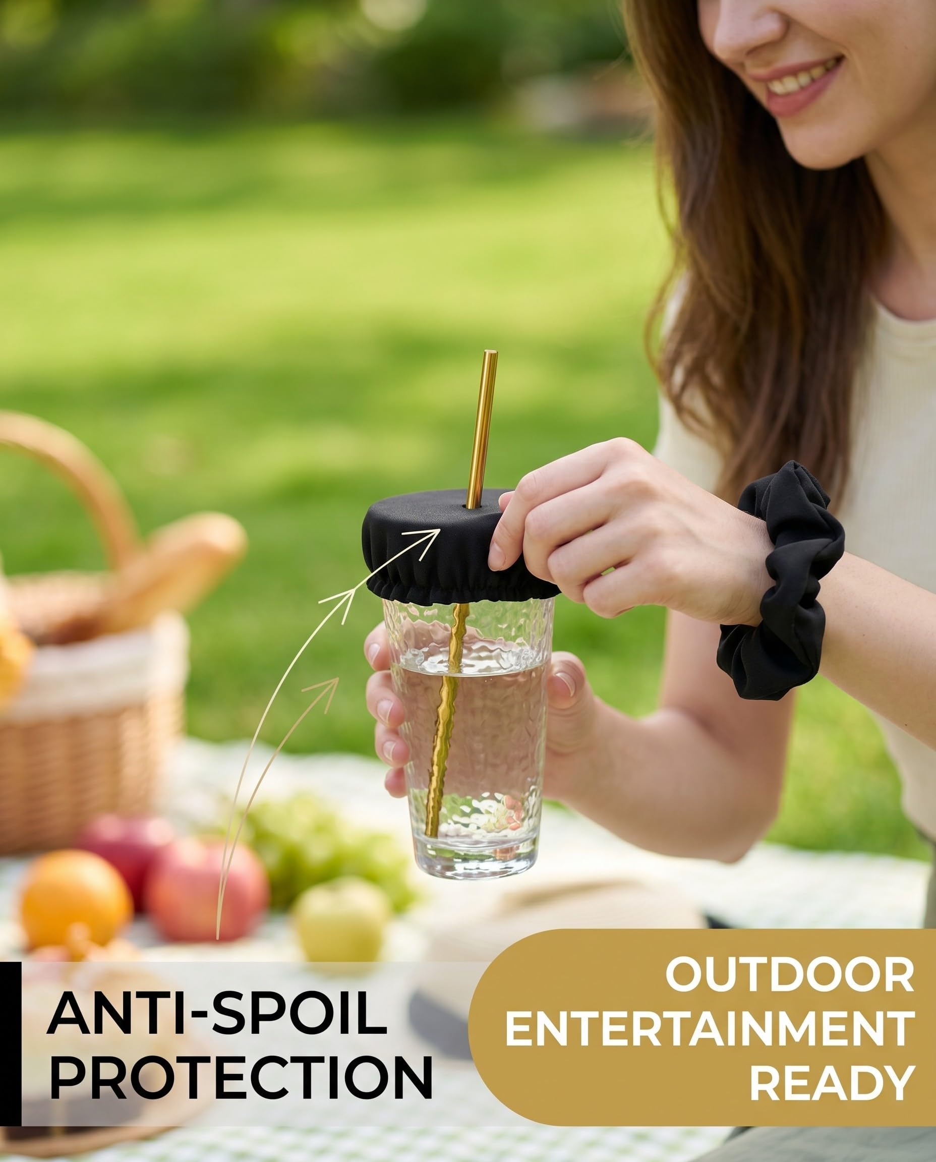 5 piezas fundas antipinchos para bebidas – tapa vasos antidroga, protección elástica reutilizable con agujero para popote para la mayoría de tazas de vidrio, seguridad bar para mujeres