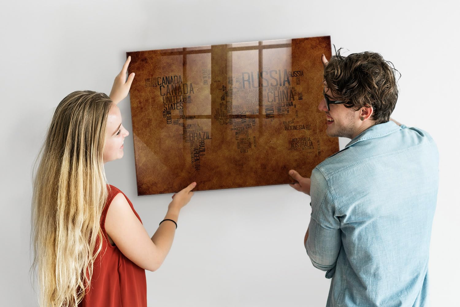 Stilvolle Glas-Magnettafel für Zuhause & Büro | Inkl. Neodym-Magnete, Marker & Schwamm | Whiteboard mit eleganter Glasoberfläche | Ideal für Familienplaner- 100x70 - Länderkarte