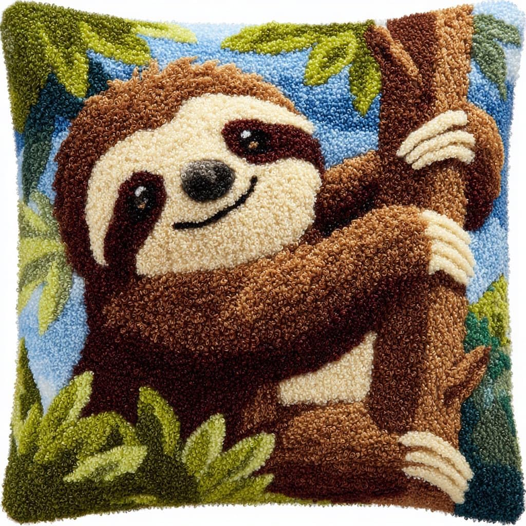 WallustrioaW Latch Hook Cushion Kits 17x17in,Animal Sloth