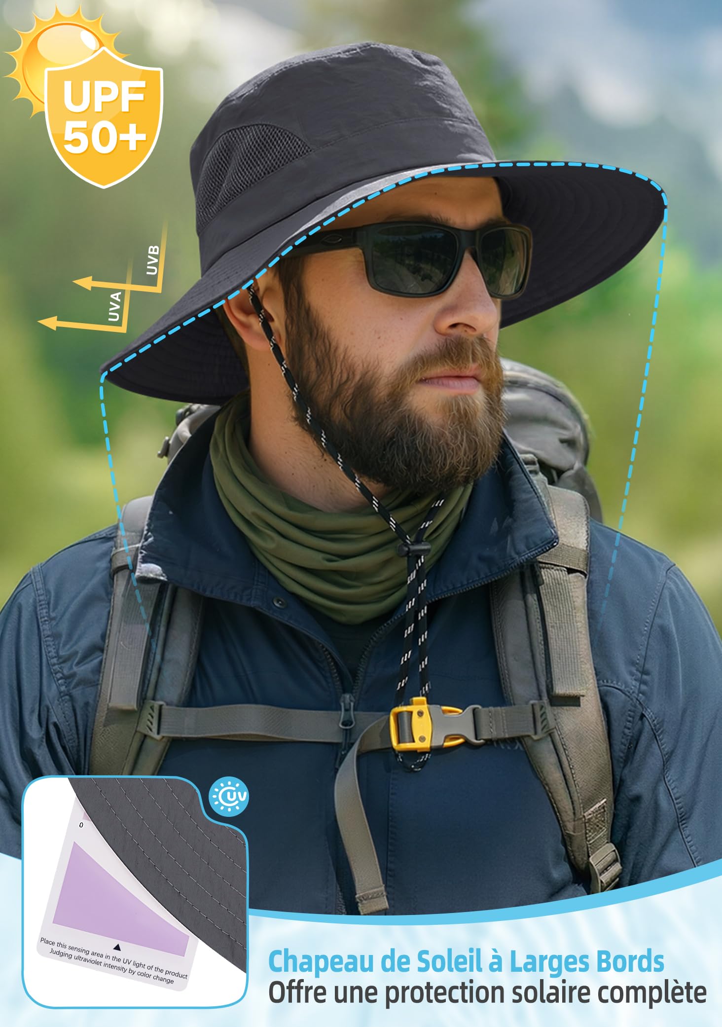 MELLIEX Chapeau Anti UV Homme Femme Large Bords Chapeau de Soleil Imperméable Respirant Pliable Boonie Hat pour Randonnée, Jardinage, Safari, Brouss - 2