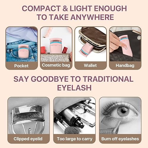Miniatura 5 de Rizador de pestañas calentado, rizador de pestañas eléctrico recargable para un rizado natural rápido, 2 modos de calentamiento, rizador térmico de