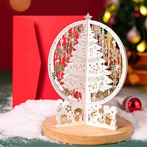 3D Pop-Up Christmas Golden Crystal Ball Greeting Card, White Laser-Cut
