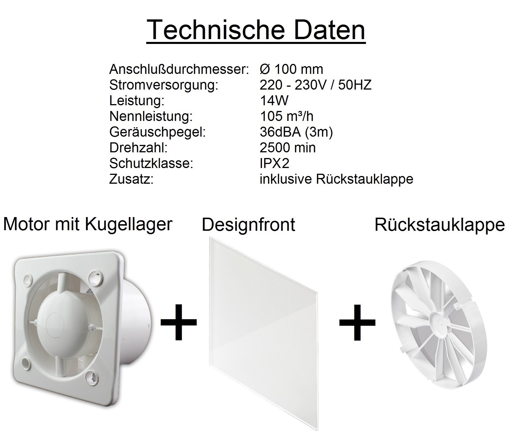 Ø 100 mm designerski wentylator łazienkowy, szklany front z mikroprocesorem do regulacji prędkości obrotowej oraz timerem, zawór zwrotny WEG100CTR, łożysko kulkowe, wentylator przedni, naścienny, wentylator łazienkowy, cichy, szklany 10 cm