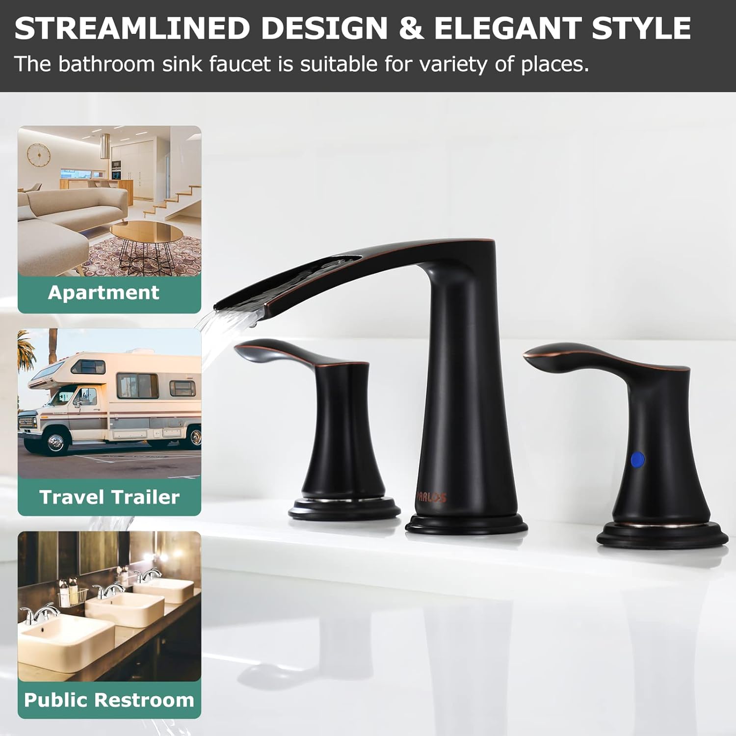 PARLOS Waterfall Widespread Bathroom Faucet Double Handles with Metal Pop Up Drain & cUPC Faucet Supply Lines, Oil Rubbed Bronze, Demeter 1431803