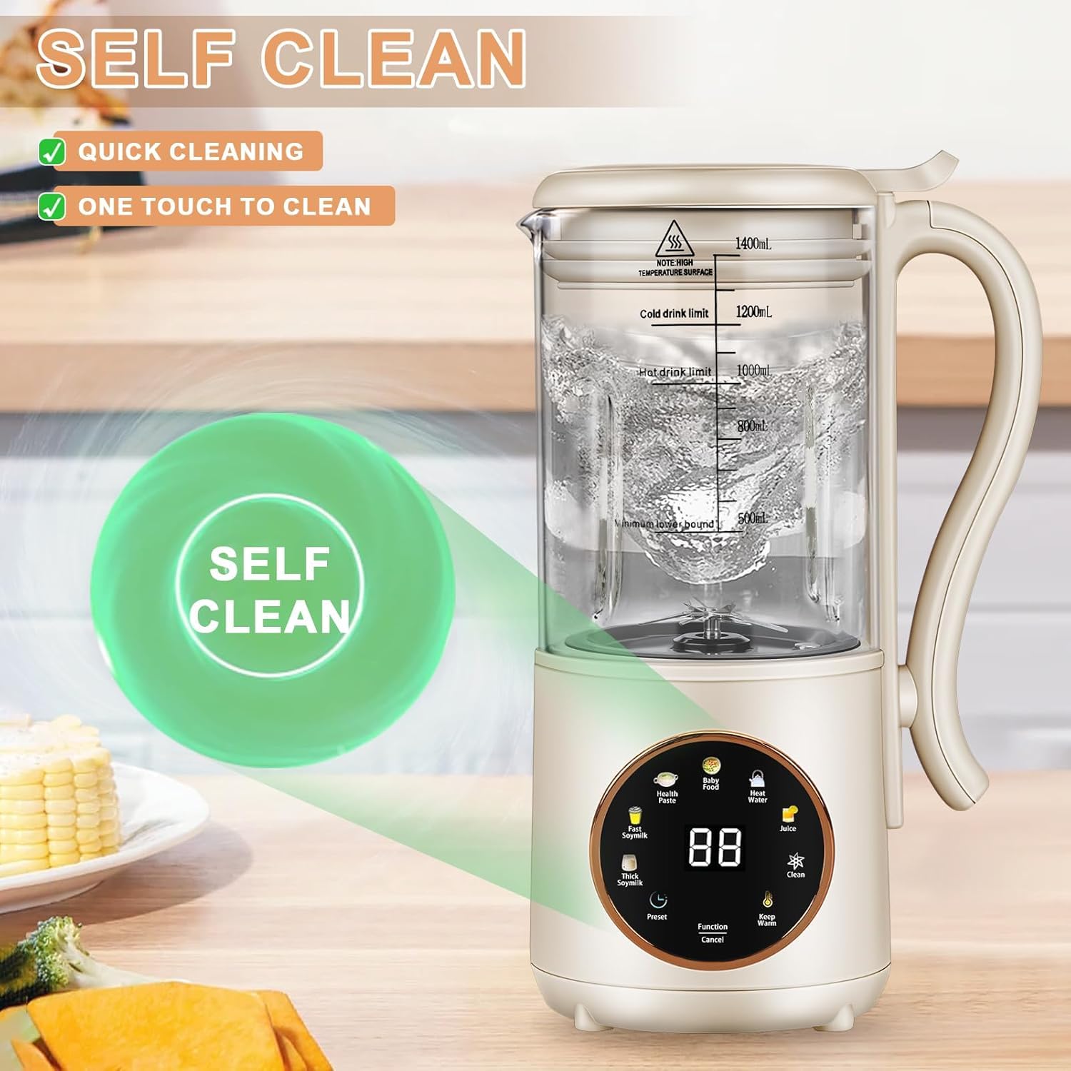 Automatischer Sojamilchbereiter, 1400 ml, mit 12-Stunden-Reservierung, Warmhalten & Wärme, Nussmilchmaschine für hausgemachte Hafermilch, Saft, Mandeln, Sojabohnen