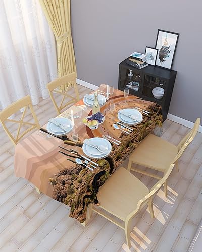 Miniatura 2 de Mantel rectangular de 60 x 84 pulgadas con diseño de cactus de sol, desierto, acuarela, montaña, arcoíris, impermeable, aceite, poliéster,