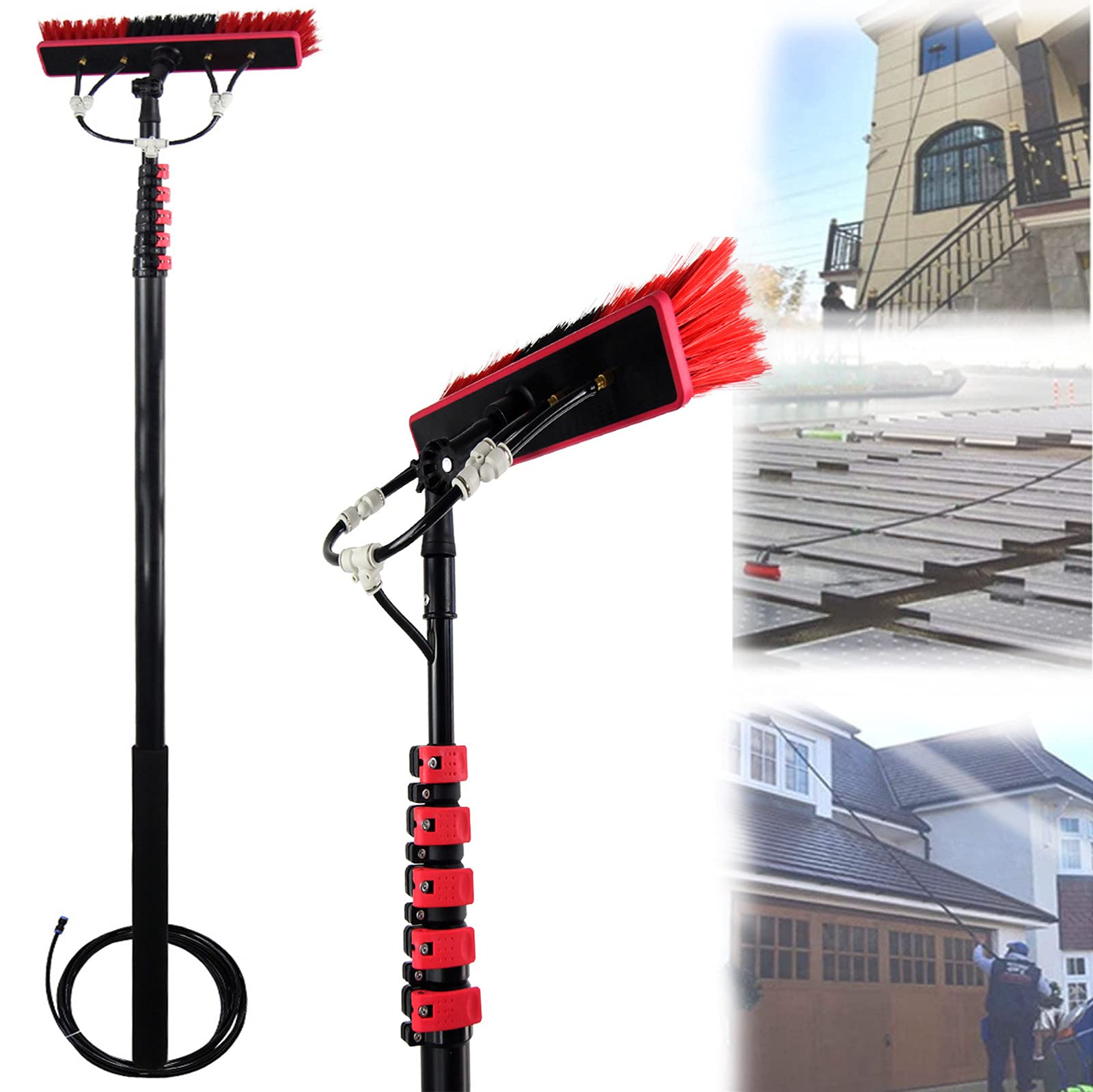 LMMIAOZ Telescopic Solar Panel Cleaning Brush Kit - 20ft to 36ft Extension Tool for Efficient Cleaning of Glass & Water Spray Cleaner for Photovoltaic Panels 7.2M Reach