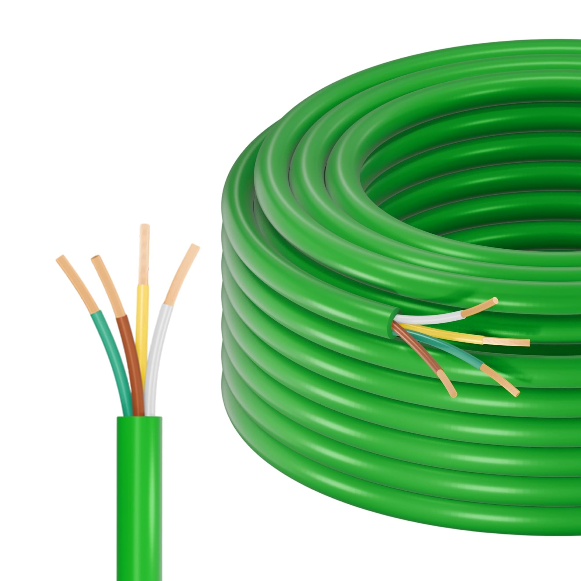 Enough 14AWG 50FT 4 Way Trailer Wire Harness - Green Sheath 4X Individually CCA Round Conductor for Trailers, RVs, Hook-up Cable, Hitch Tow