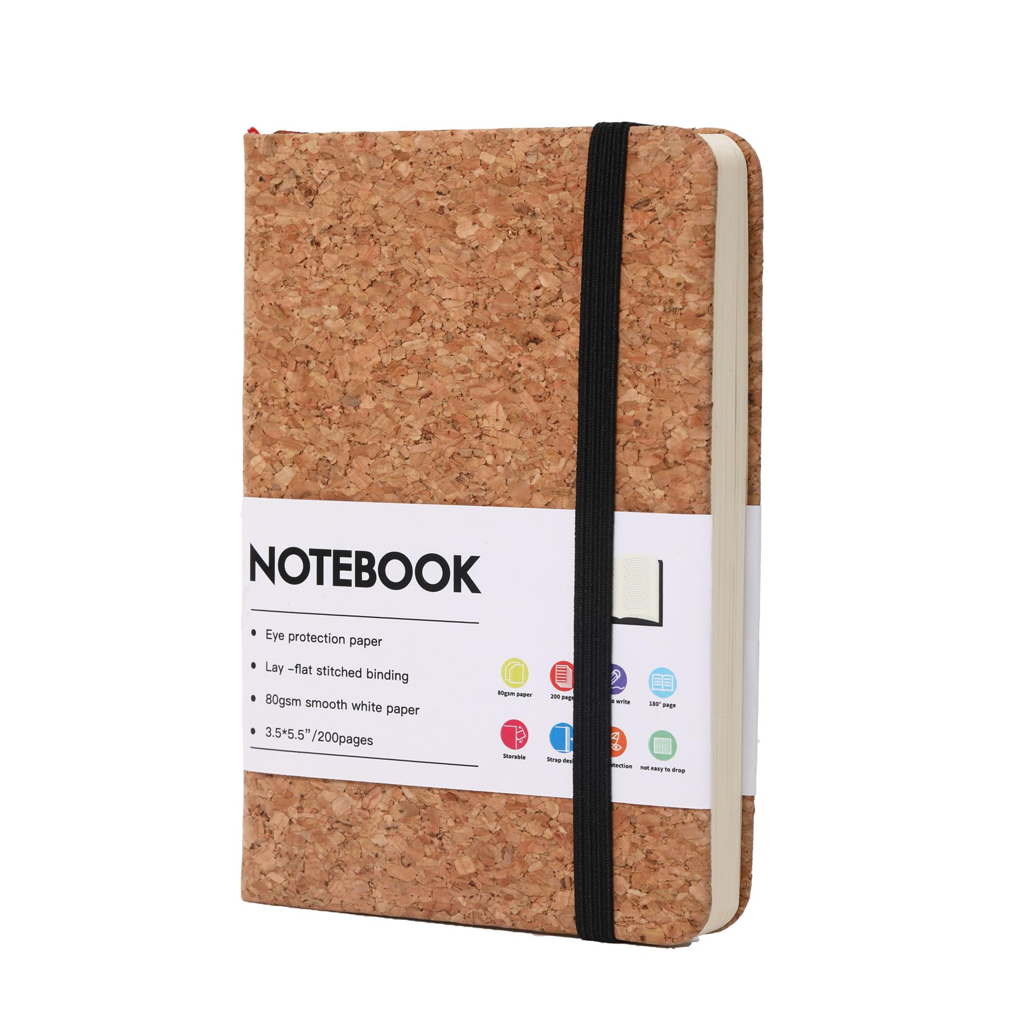 DreamDove Cork Cover Vegan Journal Notebook 3.5 x 5.5 Pocket Premium Small 200 Pages Lined Journal Notebook Hardcover Journals Note Taking Lined