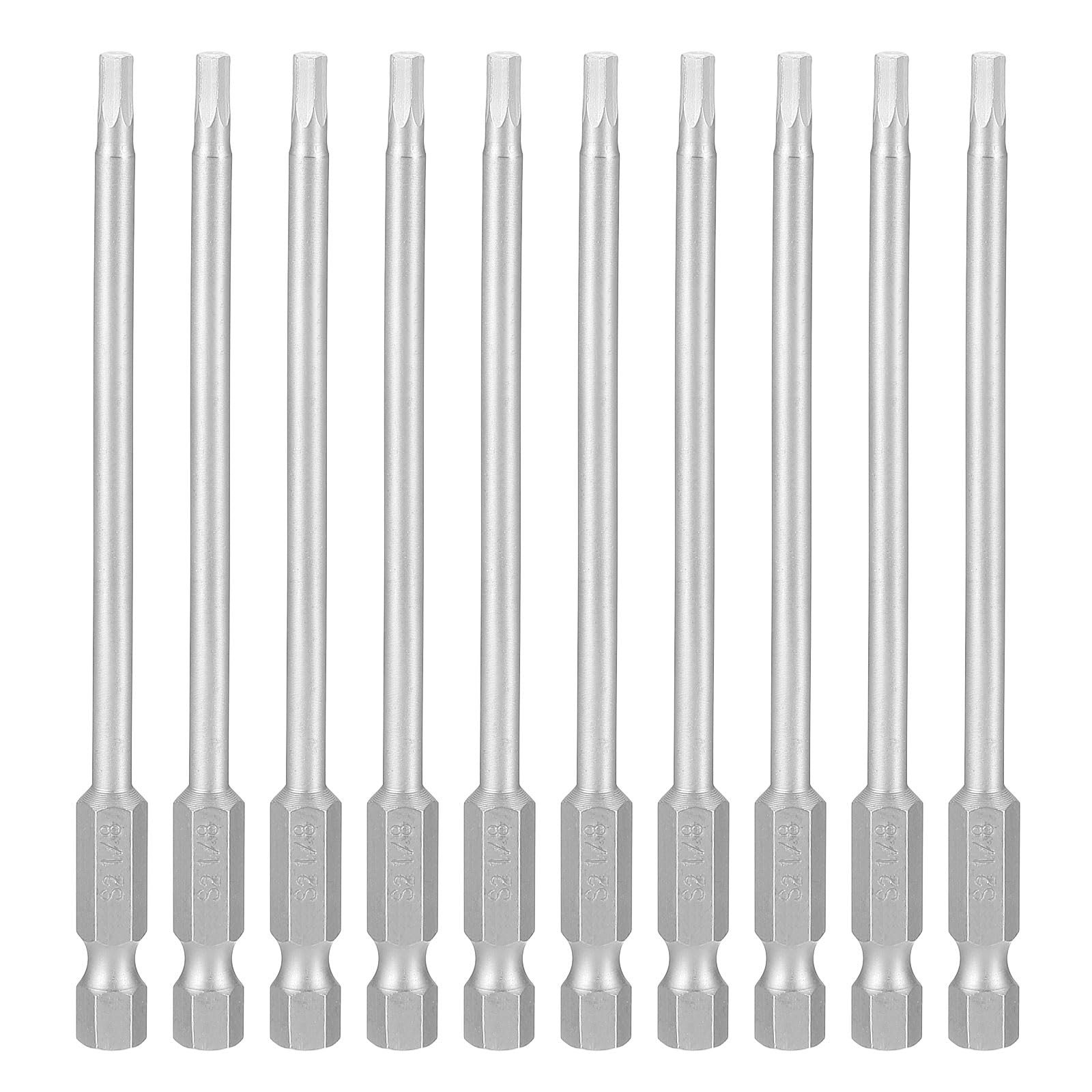sourcing map 10pcs Hex Head Wrench Drill Bit 1/8" SAE 1/4" Hex Shank 4"(100mm) Length S2 Steel Magnetic Impact Drivers Industrial Grade Hexagon Electric Screwdriver Bit, Gray