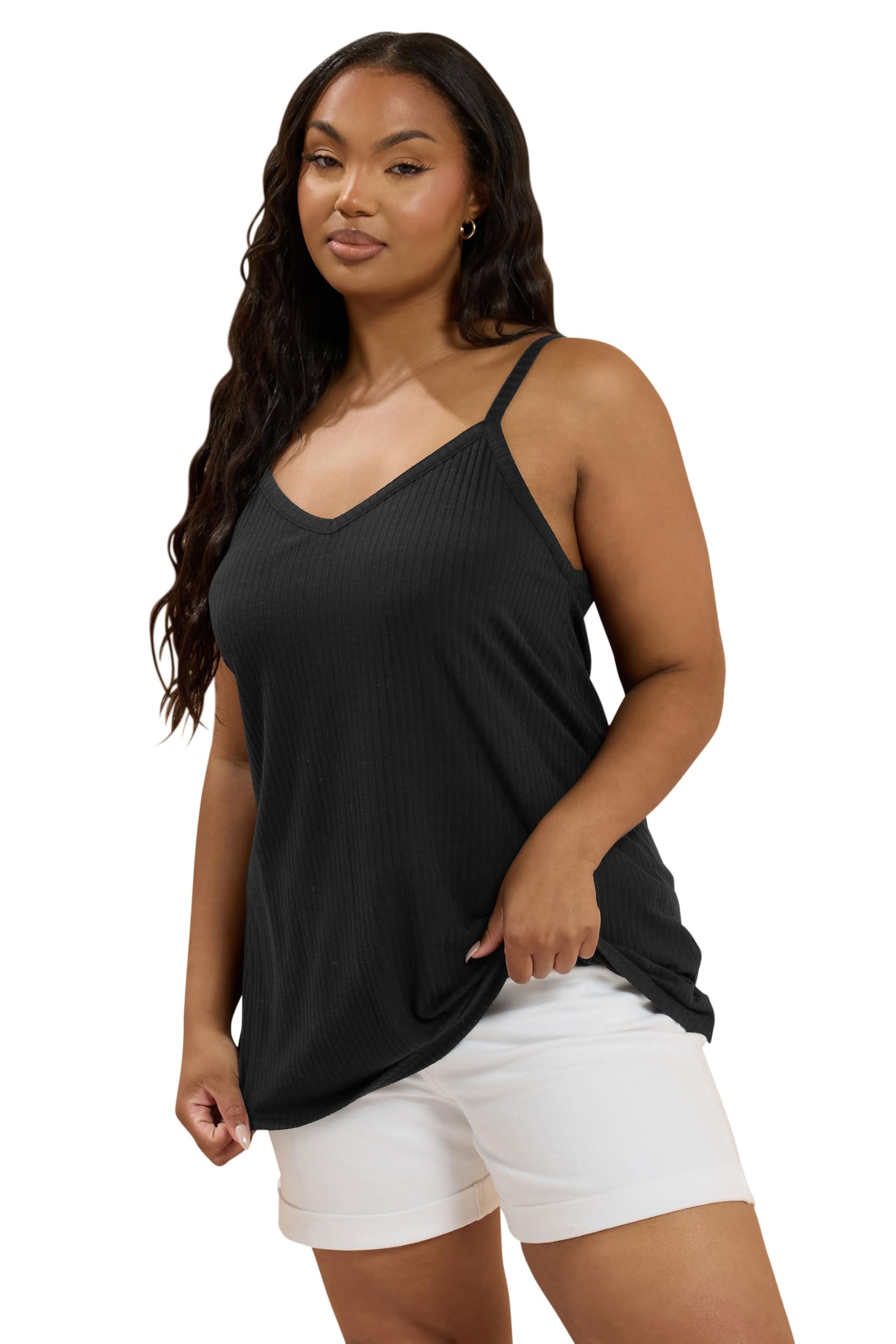 Yours Women's Black Curve Ribbed Swing Cami Top - Plus Curve 26-28 Plus