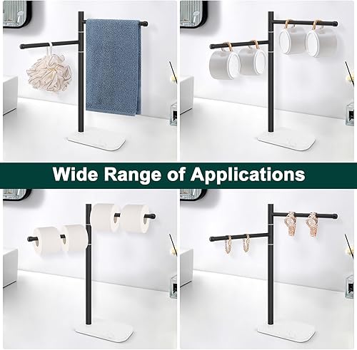 Miniatura 5 de Toallero de mano, soporte para toallas de mano en forma de F con base de mármol, soporte de acero inoxidable con 2 brazos giratorios, toallero de