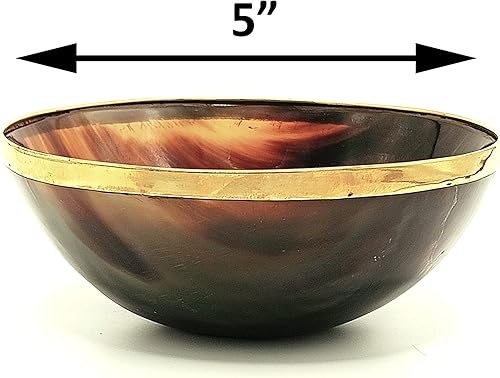 Miniatura 5 de Tazón decorativo para afeitar, servir y cuenco decorativo con borde de latón, hecho a mano con cuerno de yak natural, cuenco para servir, cuenco