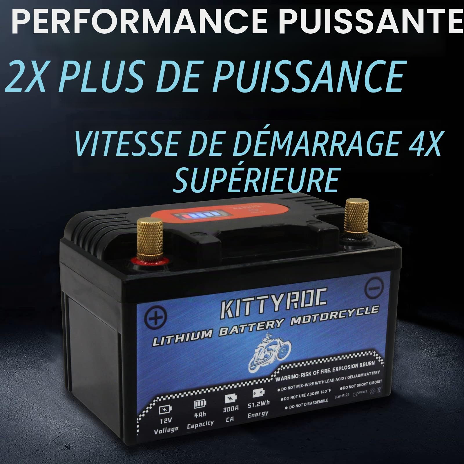 12V Lithium Moto Batteries 4Ah 300A, LiFePO4 Batteries with Smart BMS, Replacement ATV, UTV, Moto, Lawn Mower, Jet Ski, Snowmobile, 4 Wheeler, Tractor, Scooter and Generator Batteries