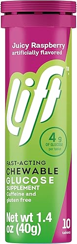 Lift  Comprimidos energéticos masticables de glucosa de acción rápida  Frambuesa  Tubo de 10 quilates paquete de 12