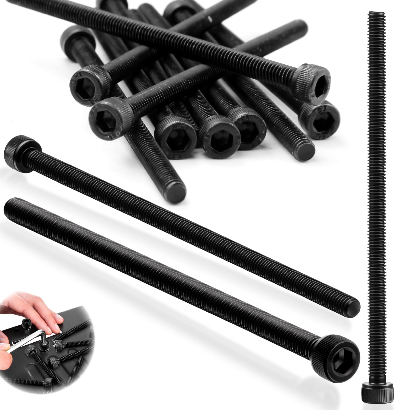 SWTYExt Śruby z łbem sześciokątnym M6 x 100 mm, śruby cylindryczne z gniazdem sześciokątnym, ze stali węglowej, śruby z pełnym gwintem, śruby sześciokątne, czarne, śruby imbusowe do akcesoriów