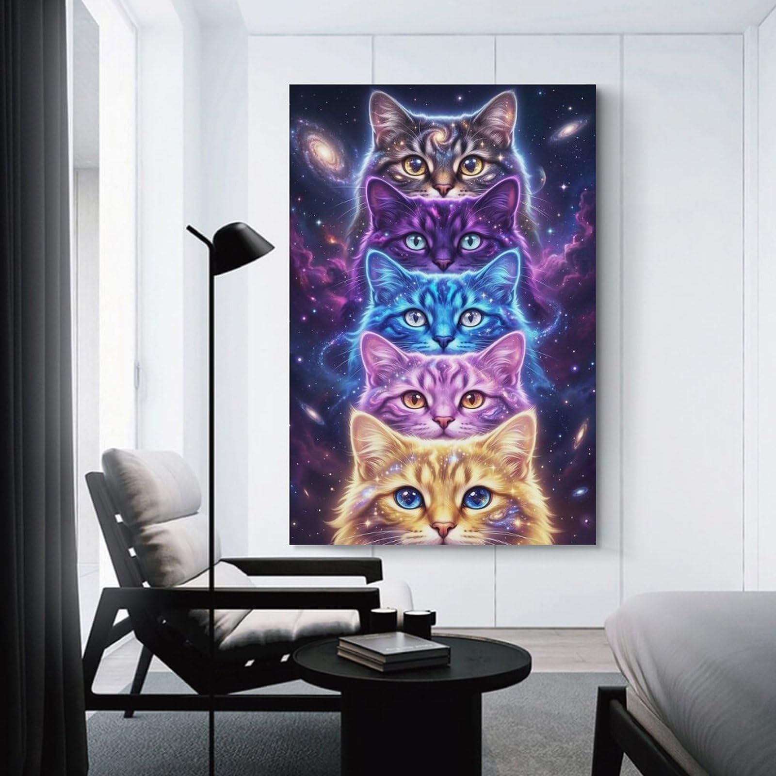 Junmoney Cosmic Cats in Space Wall Picture Print, 20x30inch(50x75cm), for New Home Styling, Lounge Or Bedroom, Home Artwork for Modern Interiors