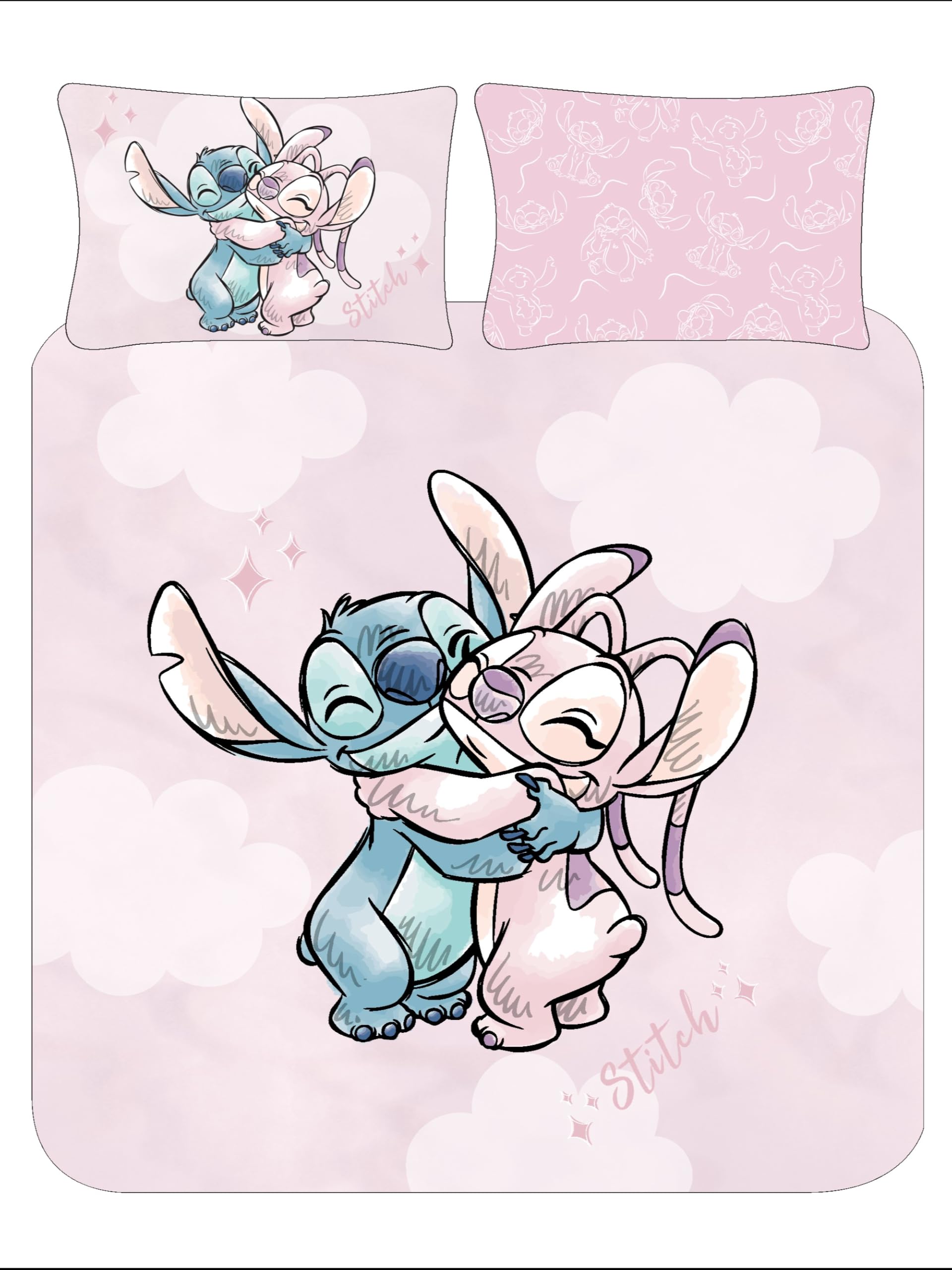 Disney Stitch Bedding Double Duvet Cover Set – Polycotton Pink Stitch and Angel Kids, Girls, Teen Bedroom Set with Pillowcase – Soft & Easy Care– Official