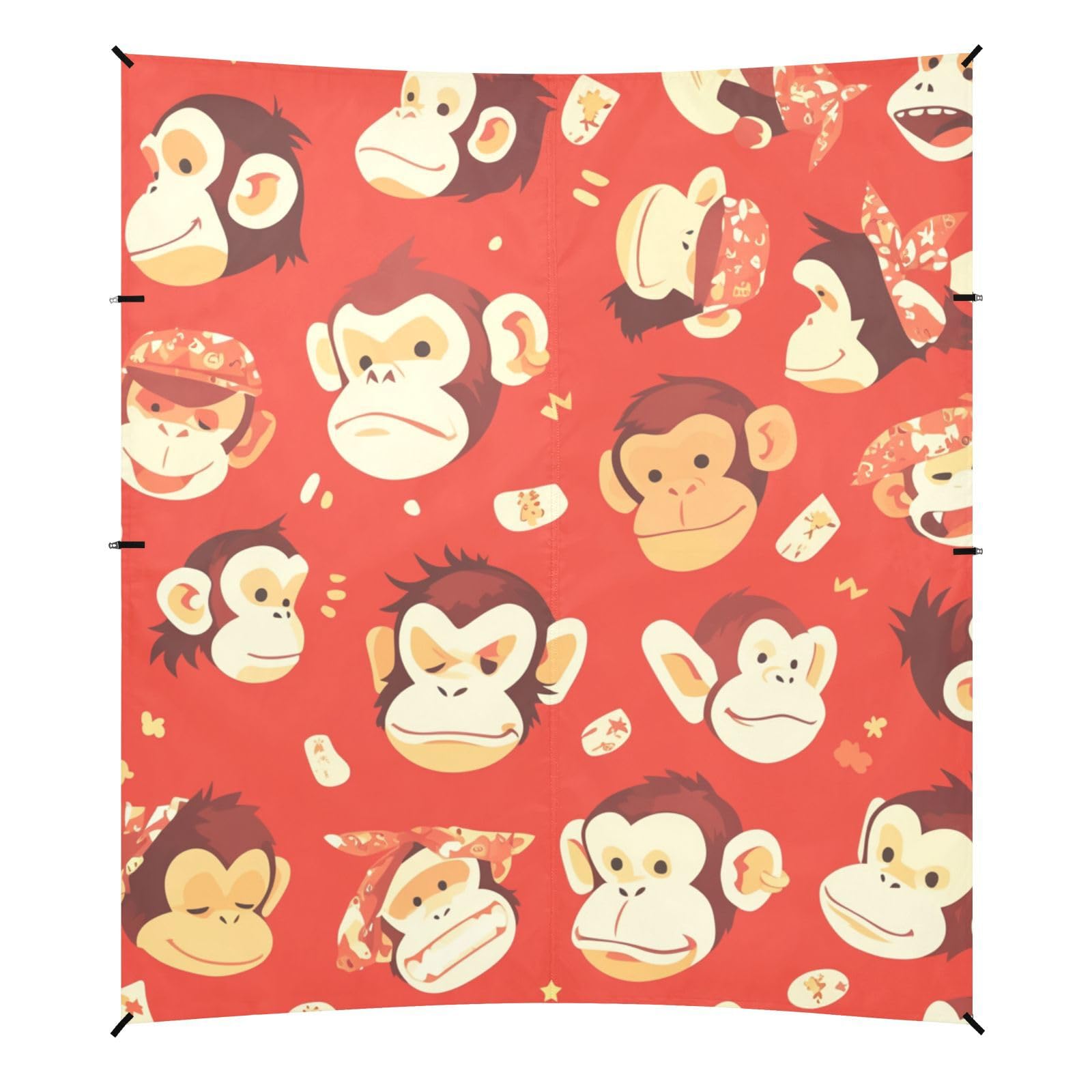 Monkey Red Foldable Beach Tent UPF50+ Easy Setup Large Portable Sun Shelter with Sandbags, Sand Shovel, Poles for Family Trips, Picnics & Camping