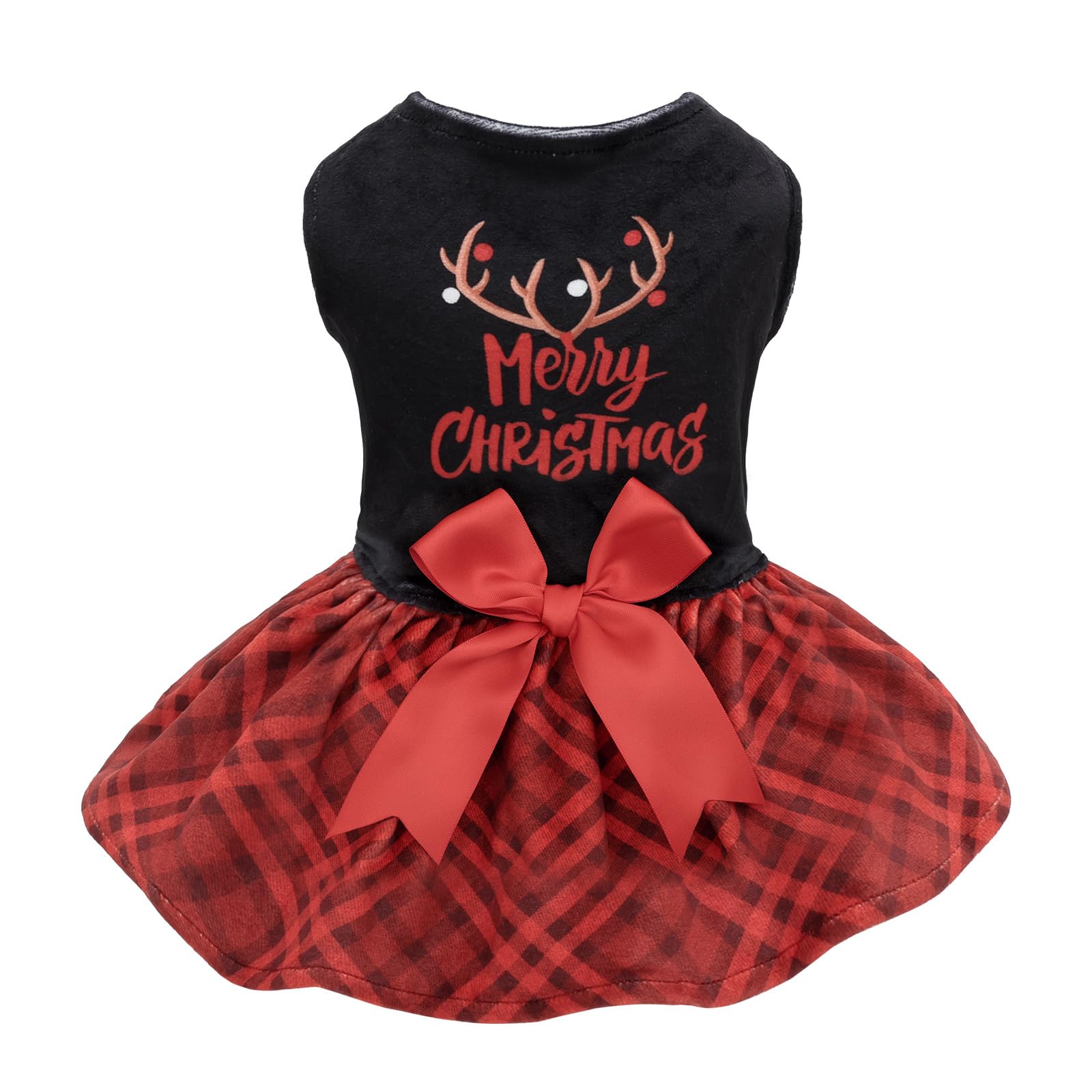 CuteBone Christmas Dog Dresses Velvet Holiday Small Dogs Clothes Onesie Pet Apparel Girl Puppy Skirt with Bow Hair Rope