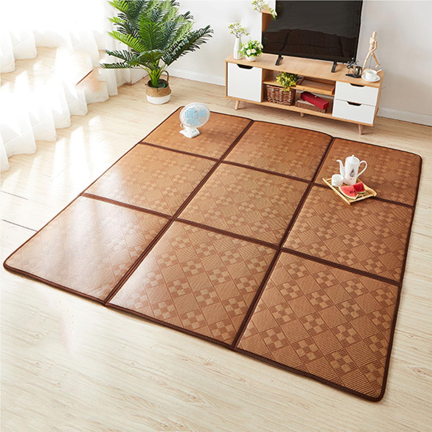 IQOAIJ Stuoie Giapponesi del Pavimento del Tatami Stuoie del Pavimento del Rattan Materassino Pieghevole del Tappeto del futon con Il Sacchetto di stoccaggio,1,60X120CM(2: Pieces)