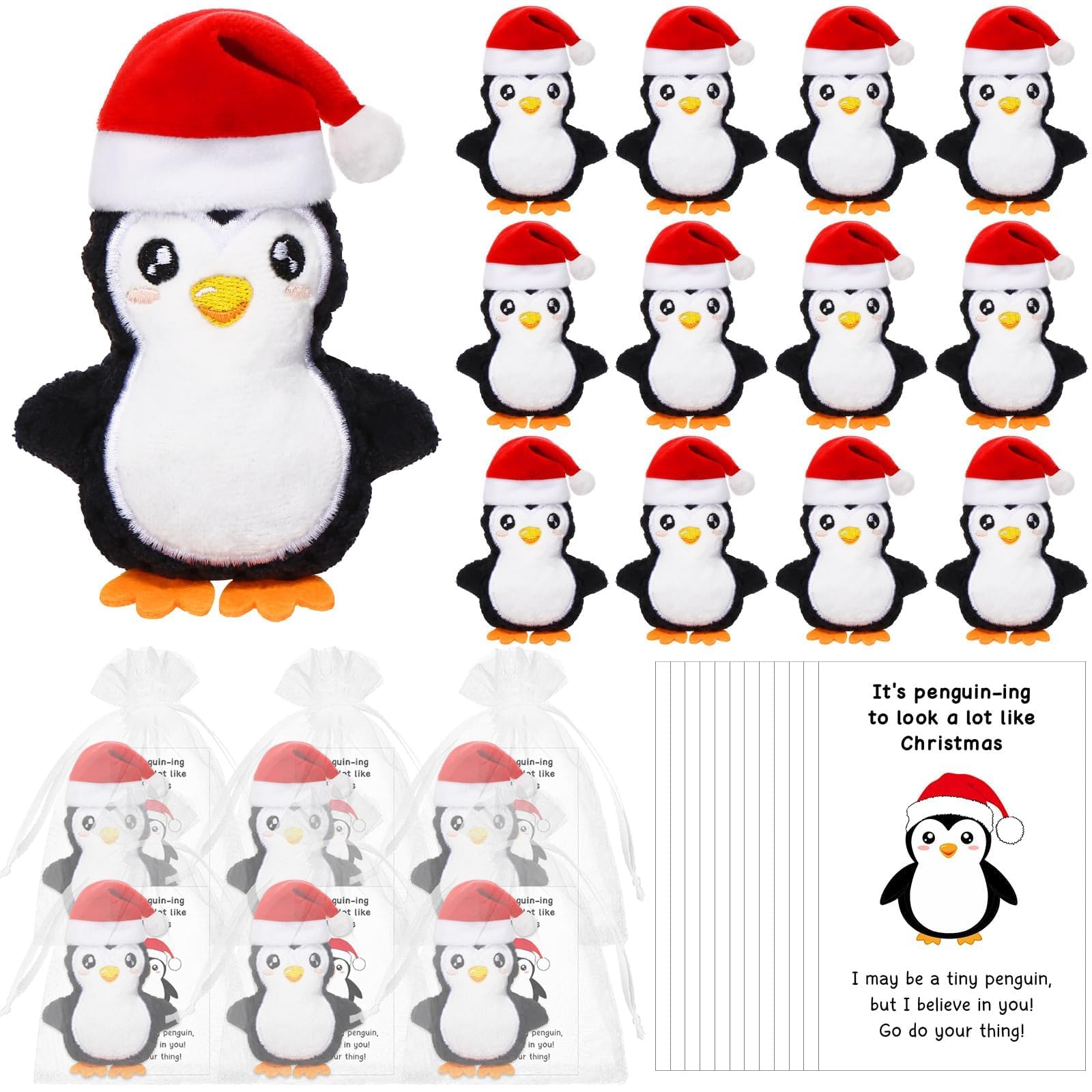 12 Sets Christmas Mini Penguin Gifts Set Christmas Inspirational Gifts Emotional Positive Support Appreciation Penguin Animals Employee Appreciation Gift Cute Emotional Gift for Staff Worker