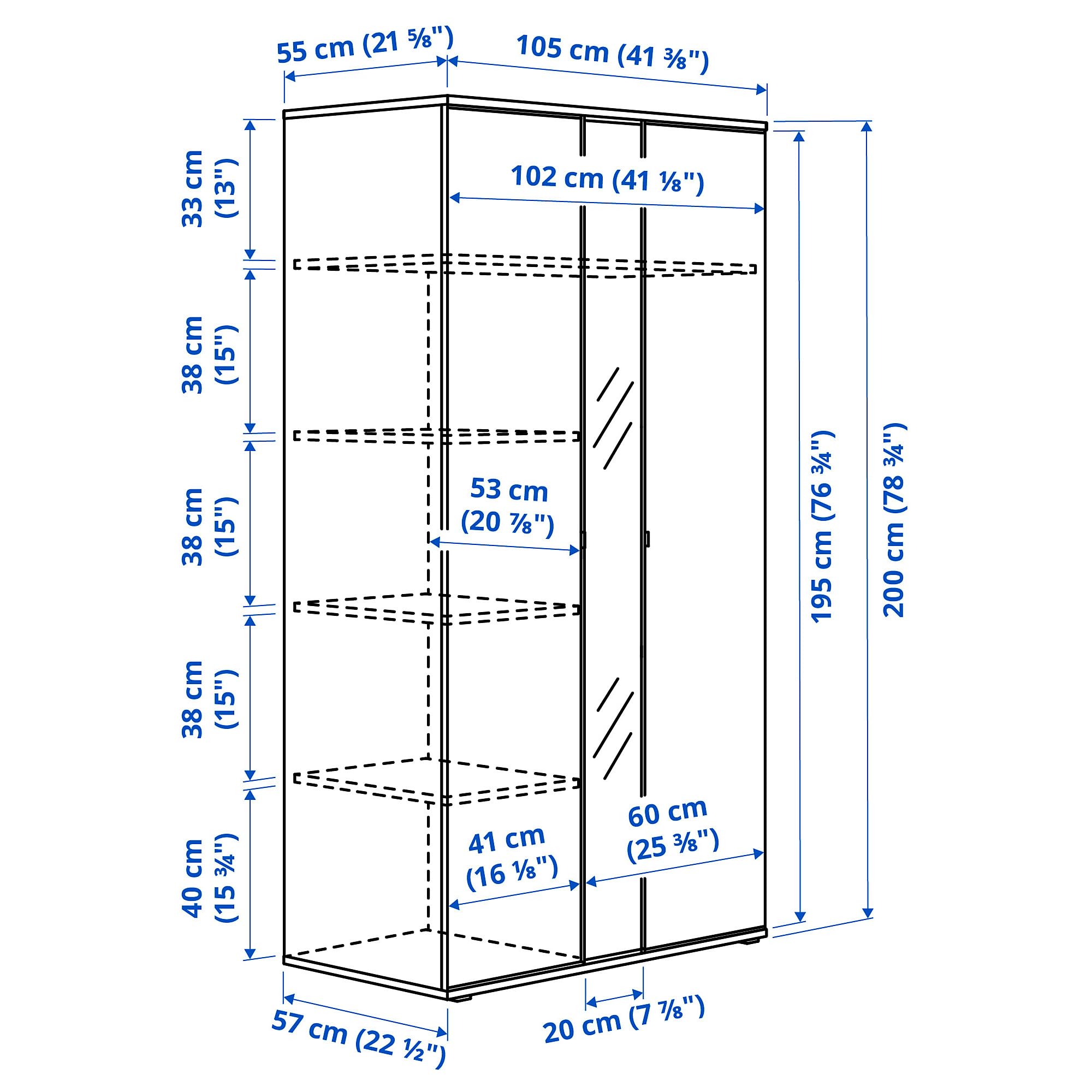 ProTuning VIHALS Kleiderschrank mit 2 Türen, weiß, 105 x 57 x 200 cm