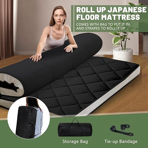 Miniatura 4 de Colchón japonés para el suelo, colchón futón, plegable, plegable, transpirable, tumbona para el suelo, cama de invitados para campamento, tamaño