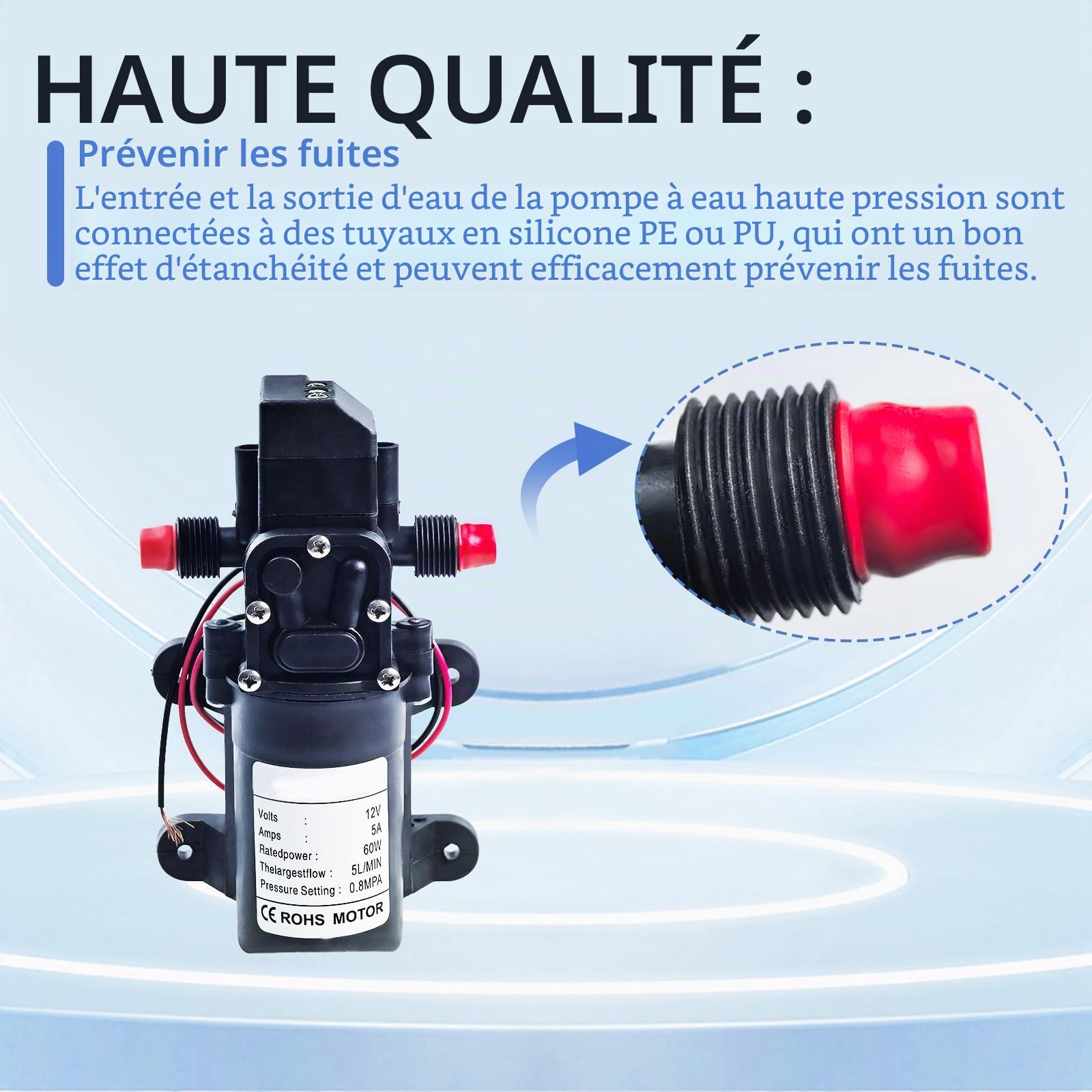 Pompe à eau 12V auto-amorçante, haute pression automatique avec pressostat pompe de camping 60W 4,5 L/min, pompe à membrane pour nettoyage de voiture bateau jardin irrigation camping-car caravane