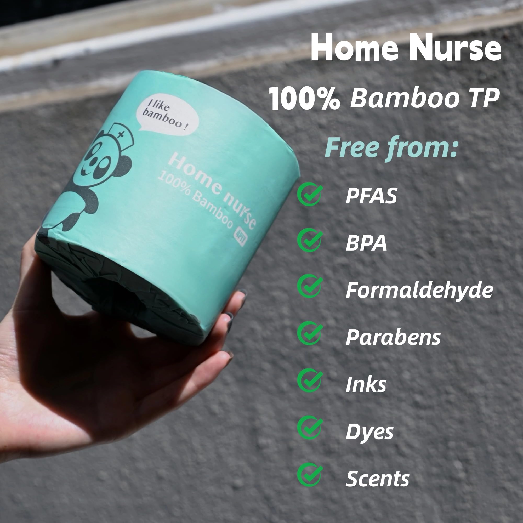 Home Nurse Bambusowy 4-warstwowy papier toaletowy, styl makaronowy, bezzapachowy i niebielony, 24 rolki, mocny i miękki, szybko rozpuszczający się, bez chemikaliów, bez drzew i bez plastiku,