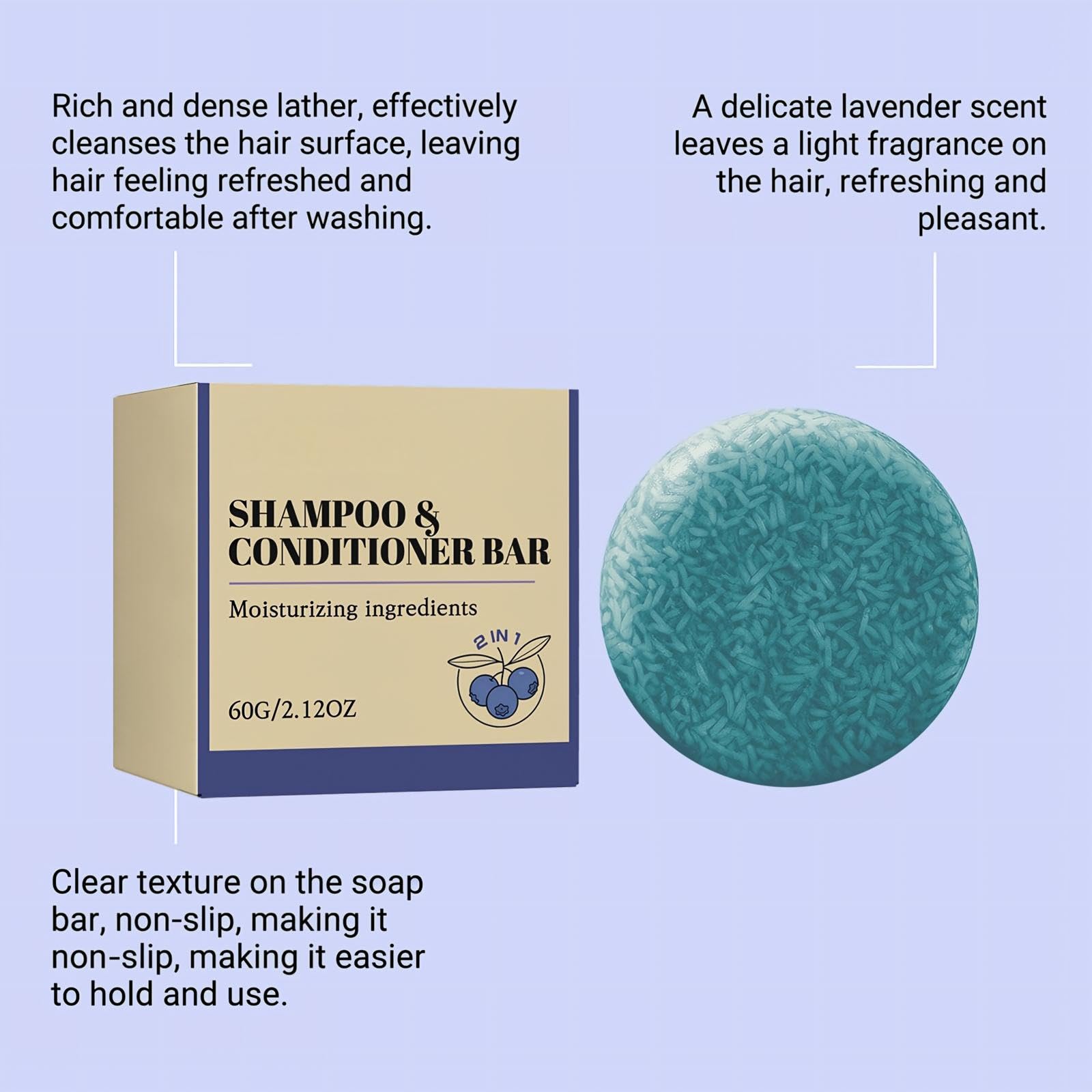 Blueberry Shampoo & Conditioner Bar, Sanft reinigende Shampoo Bar, Haarreiniger auf pflanzlicher Basis für trockenes lockiges Haar, glättet Frizz und gleicht die Kopfhaut aus (8pcs)